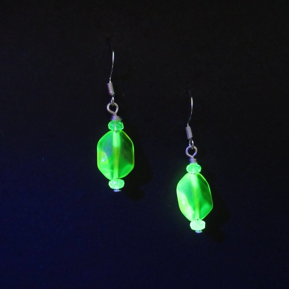 Uranium glass vintage bead earrings